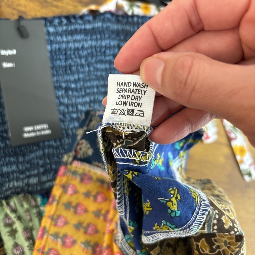 Young Threads Patchwork Smocked Mini Dress Tie Sh… - image 4